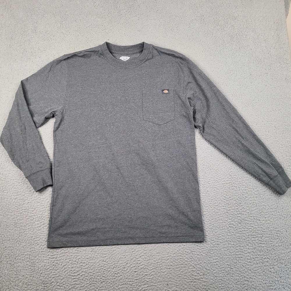 Dickies Mens Long Sleeve Pocket T-Shirt Medium Heather Gray Crew Neck Workwear‎